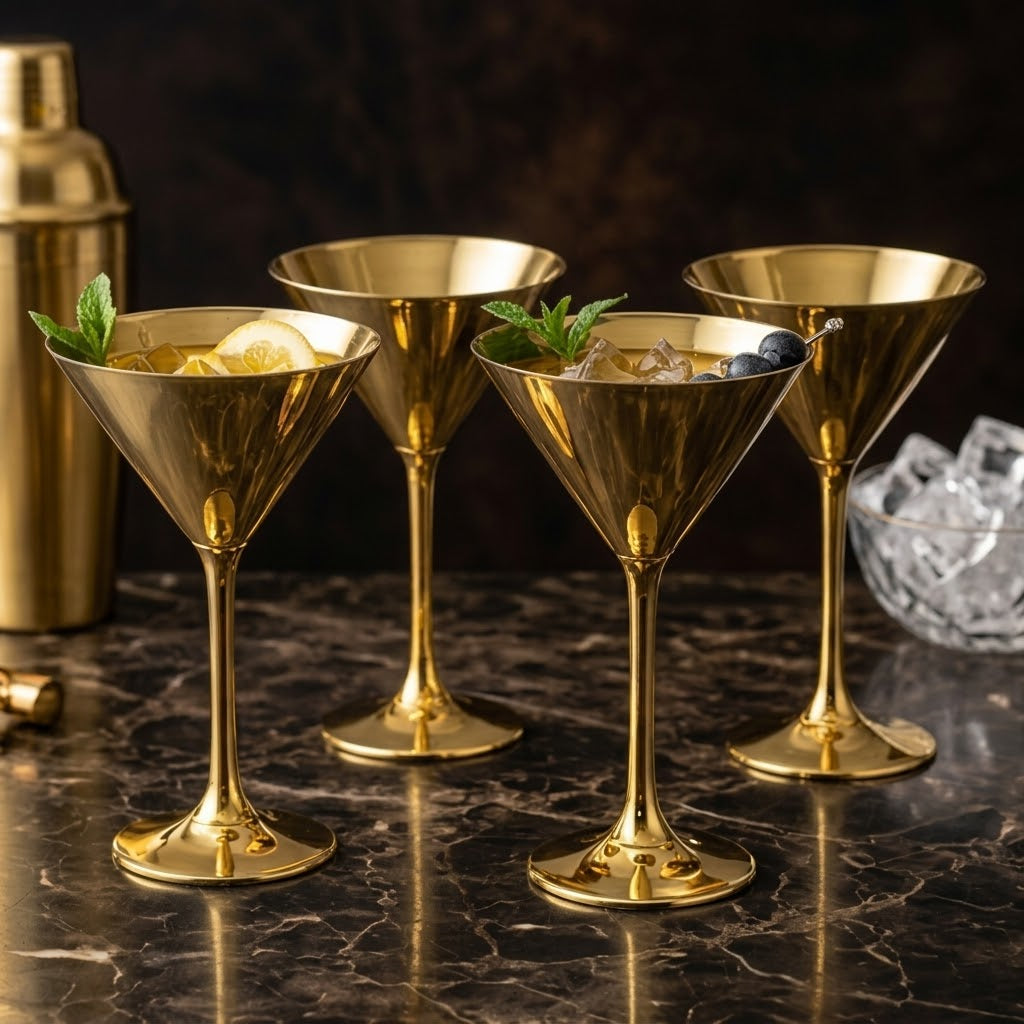 Radiant Metallic Gold Martini Glass Set (Set of 4)