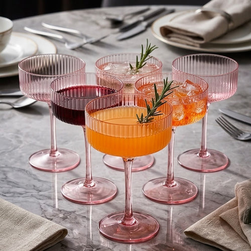 Soft Rose Fluted Glass Coupe Set (Set of 6)
