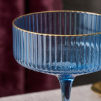 Azure Blue Ribbed Coupe Glass Set (Set of 6)