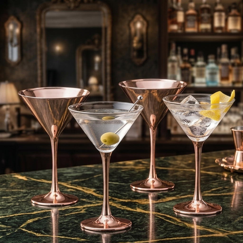 Luminous Metallic Rose Gold Martini Glass Set (Set of 4)