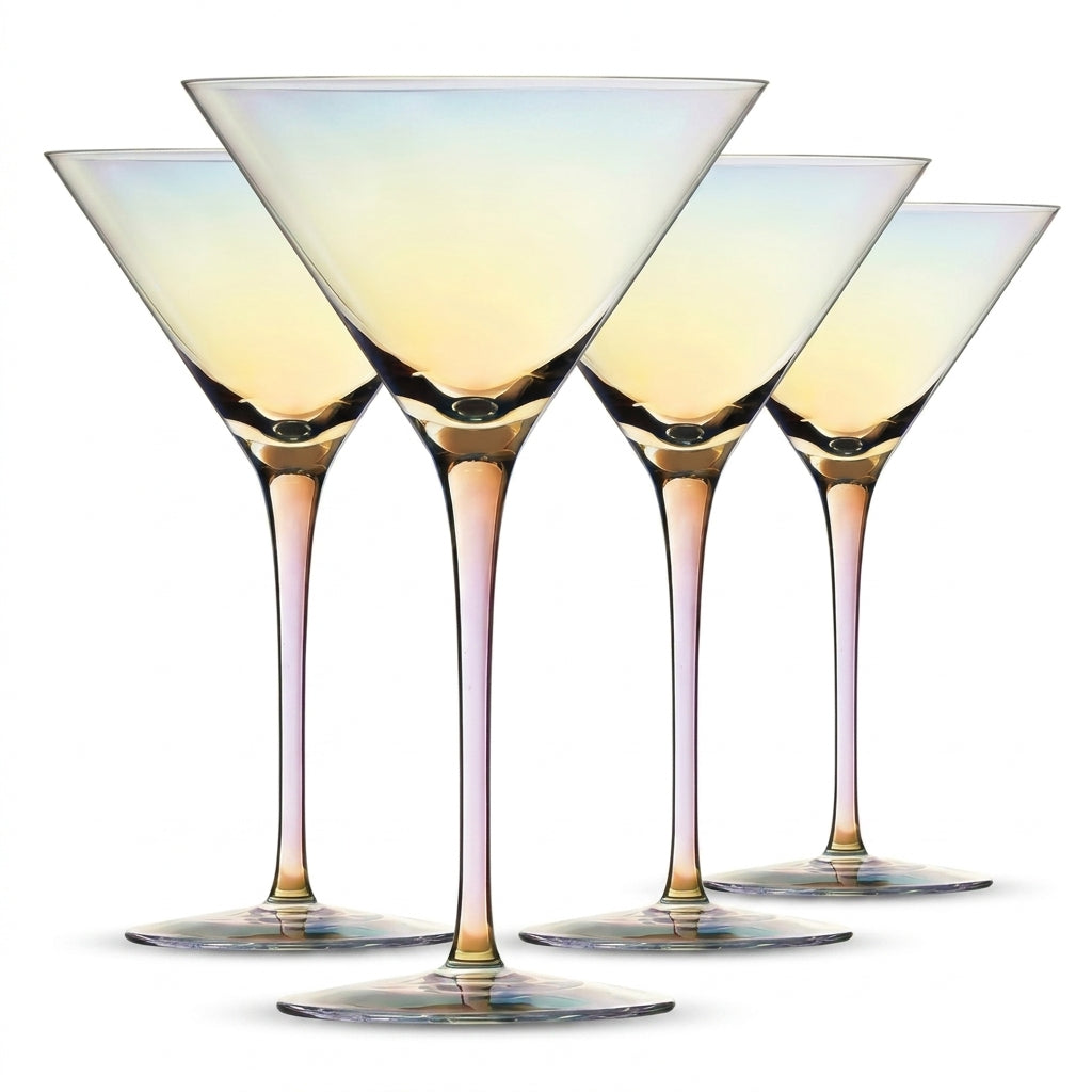 Luminous Iridescent Tall Stem Martini Glass Set (Set of 4)