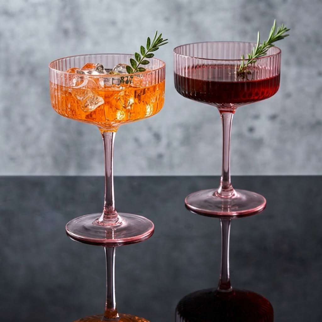 Soft Rose Fluted Glass Coupe Set (Set of 6)