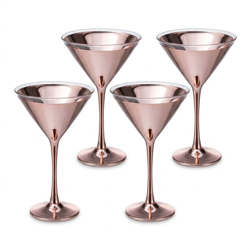 Luminous Metallic Rose Gold Martini Glass Set (Set of 4)