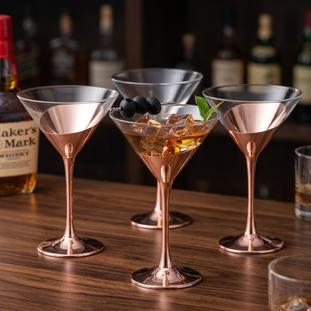 Modern Diagonal Rose Gold Martini Glass Set (Set of 2)