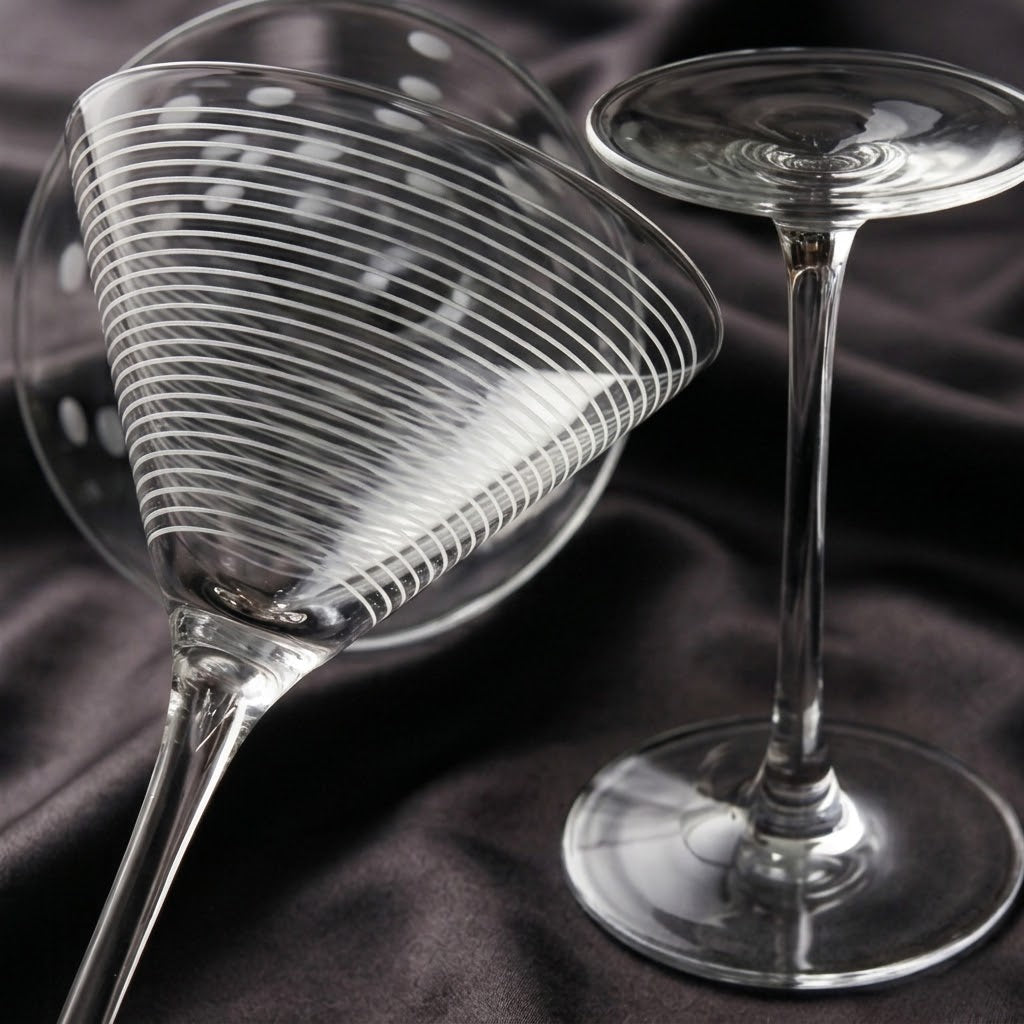 Mixed Etched Pattern Tall Stem Martini Glass Set (Set of 4)