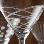 Mixed Etched Pattern Tall Stem Martini Glass Set (Set of 4)