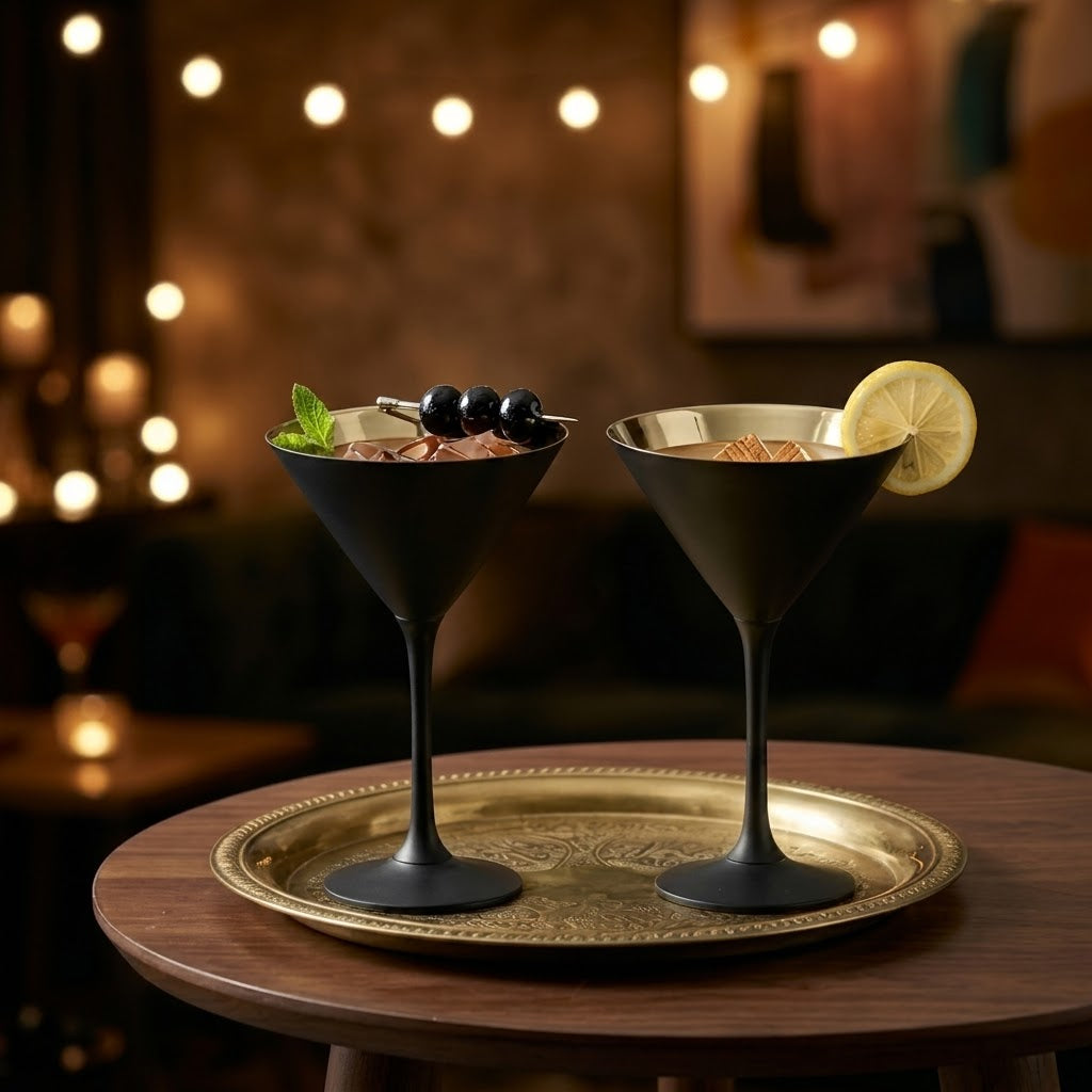 Luxurious Matte Black and Gold Interior Martini Glass Set (Set of 4)