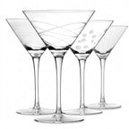 Mixed Etched Pattern Tall Stem Martini Glass Set (Set of 4)