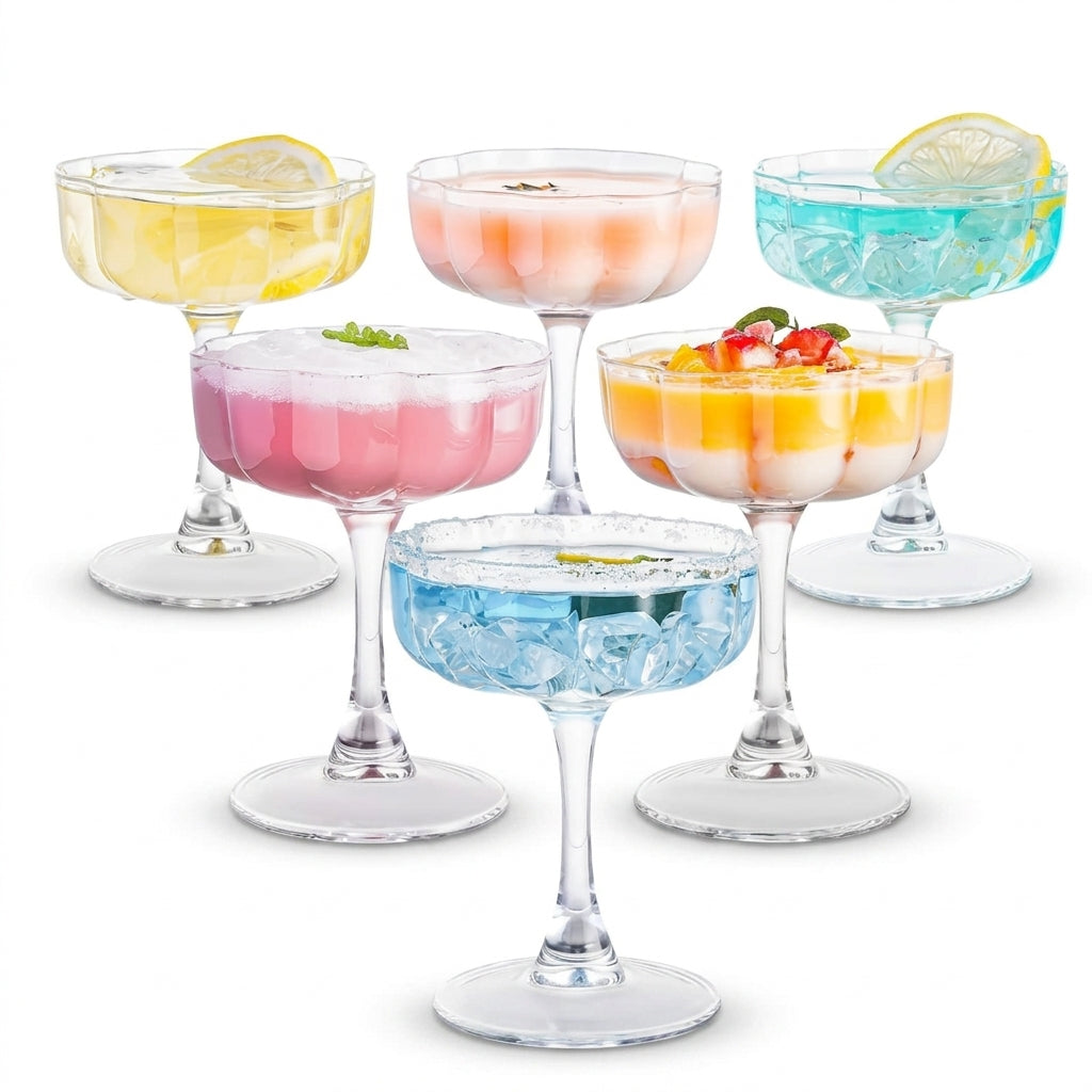 Clear Scalloped Petal Glass Coupe Set (Set of 6)