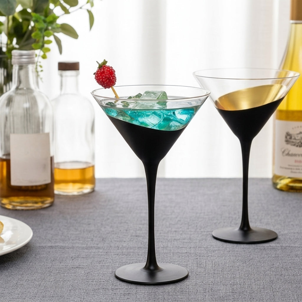 Modern Two-Tone Matte Black Martini Glass Set (Set of 4)