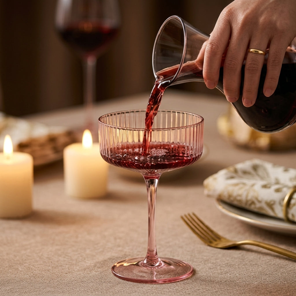 Soft Rose Fluted Glass Coupe Set (Set of 6)