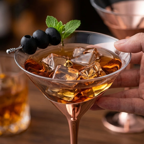 Modern Diagonal Rose Gold Martini Glass Set (Set of 2)