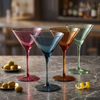 Modern Jewel-Tone Tall Stem Martini Glass Set (Set of 4)