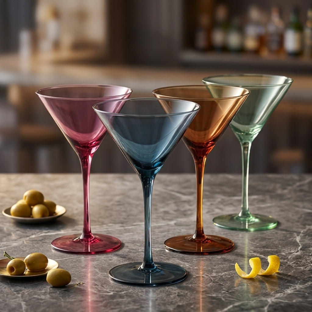 Modern Jewel-Tone Tall Stem Martini Glass Set (Set of 4)