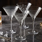 Mixed Etched Pattern Tall Stem Martini Glass Set (Set of 4)