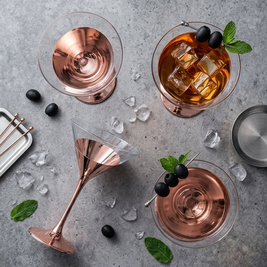 Modern Diagonal Rose Gold Martini Glass Set (Set of 2)