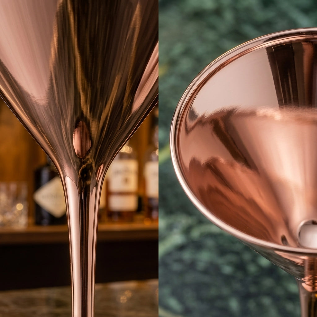 Luminous Metallic Rose Gold Martini Glass Set (Set of 4)