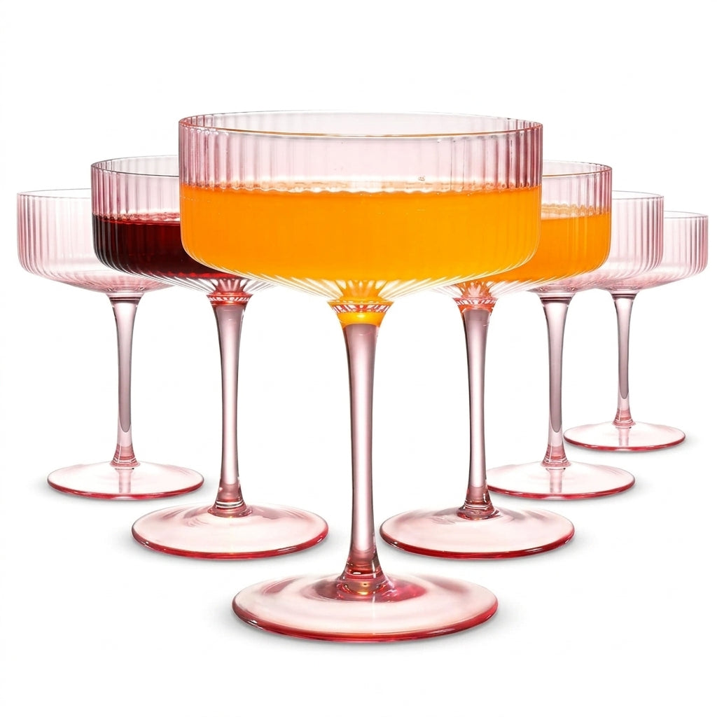Soft Rose Fluted Glass Coupe Set (Set of 6)
