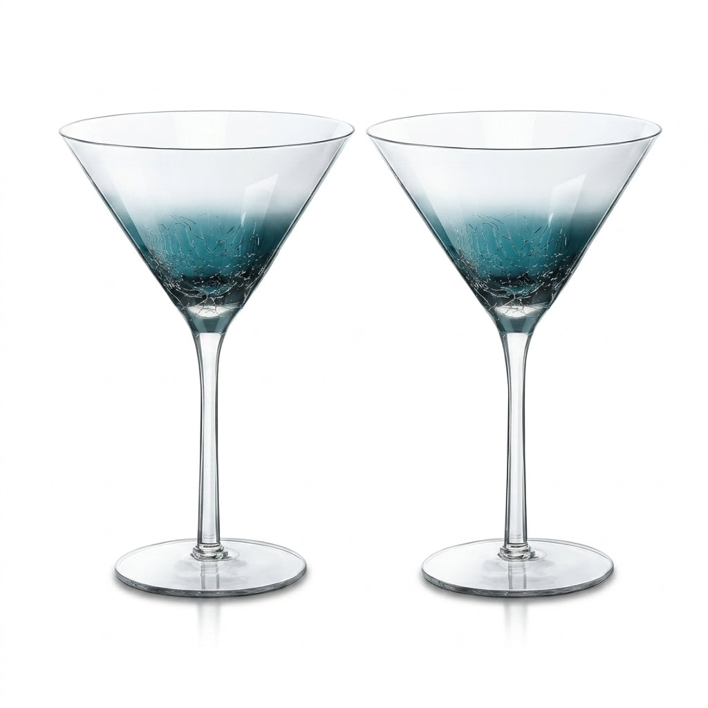 Ocean Ombre Crackle Base Martini Glass Set (Set of 2)