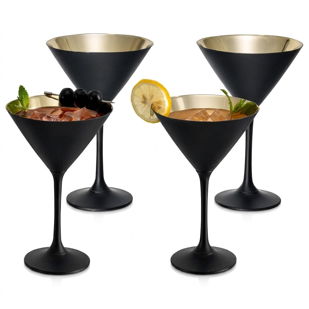 Luxurious Matte Black and Gold Interior Martini Glass Set (Set of 4)