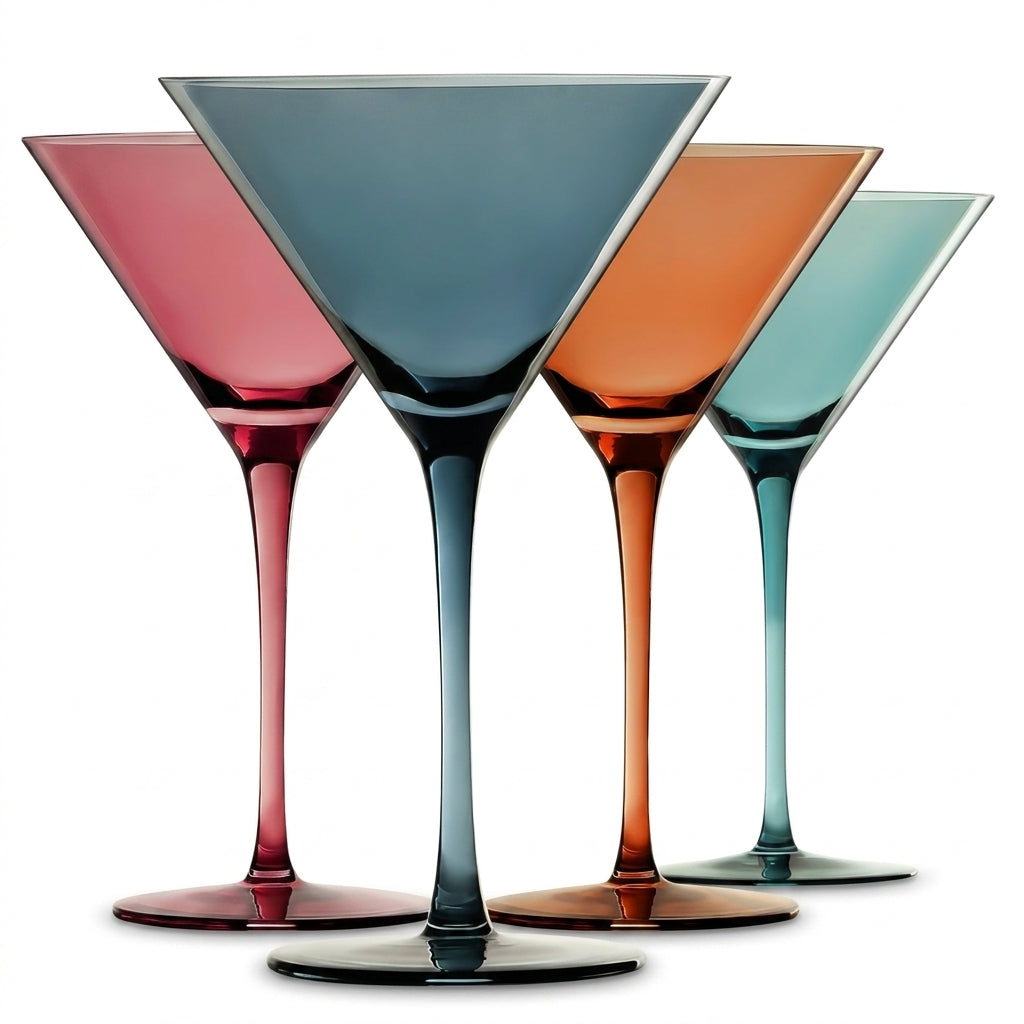 Modern Jewel-Tone Tall Stem Martini Glass Set (Set of 4)