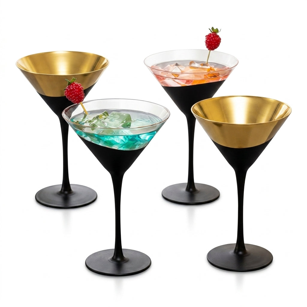 Modern Two-Tone Matte Black Martini Glass Set (Set of 4)