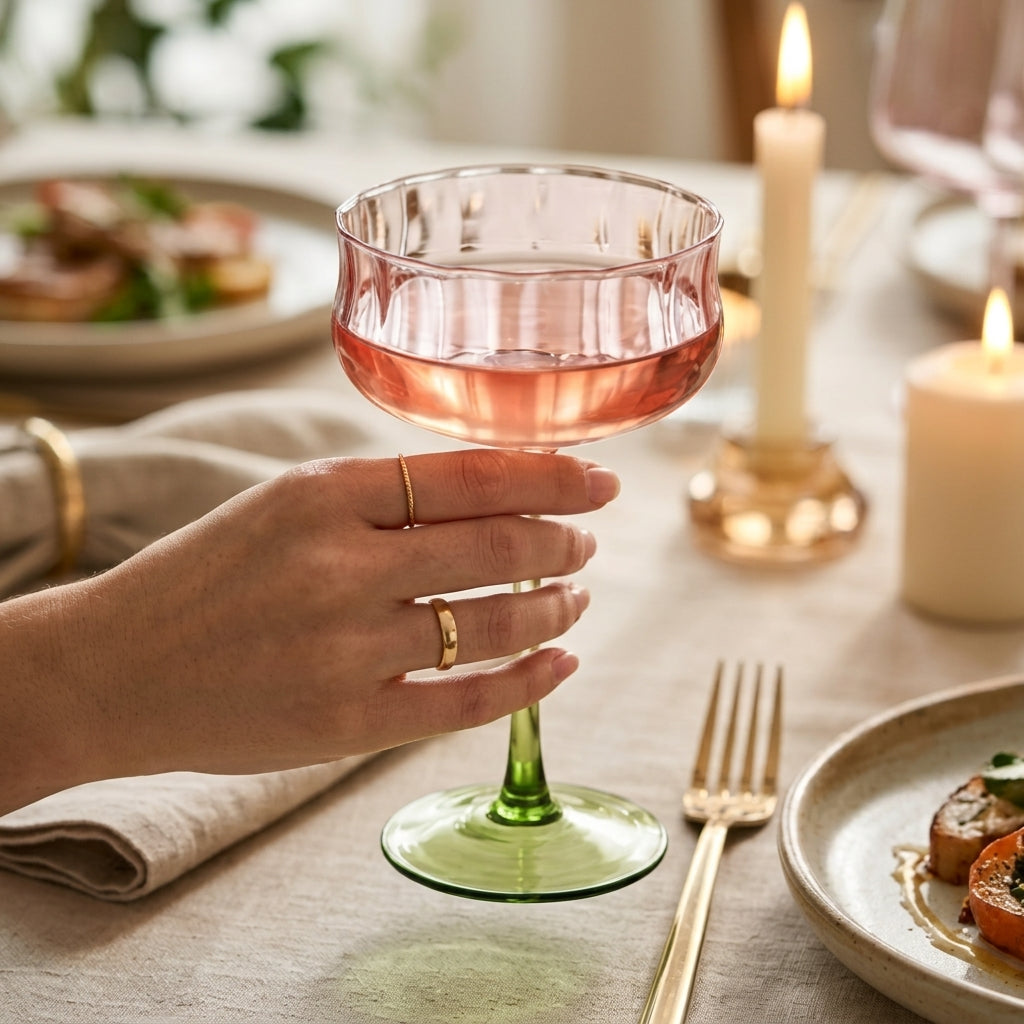 Two-Tone Scalloped Edge Glass Coupe Set (Set of 4)