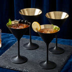 Luxurious Matte Black and Gold Interior Martini Glass Set (Set of 4)