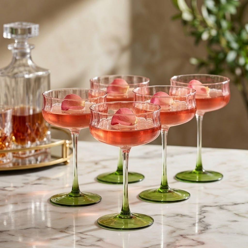 Two-Tone Scalloped Edge Glass Coupe Set (Set of 4)